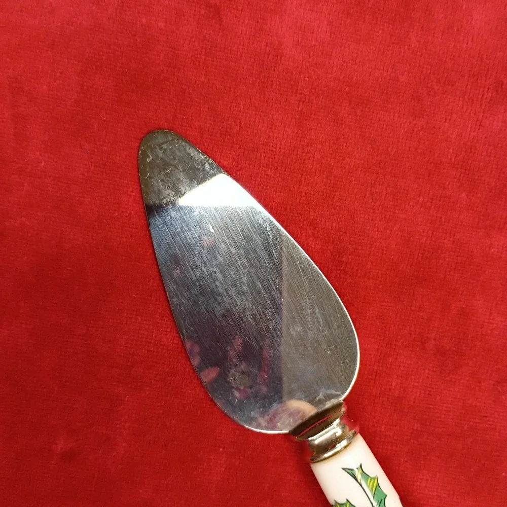 Vtg Sheffield England Cheese Knife Spreader Stainless Christmas Holly Berries 7
